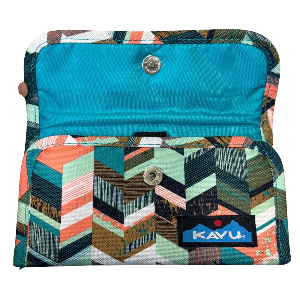 Kavu Big Spender Wallet Canvas Tri-Fold Chevron Geometric Snap Closure - Picture 5 of 9